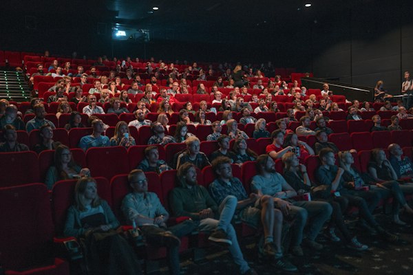 Moviegoers pre-ordering during intermission in cinema